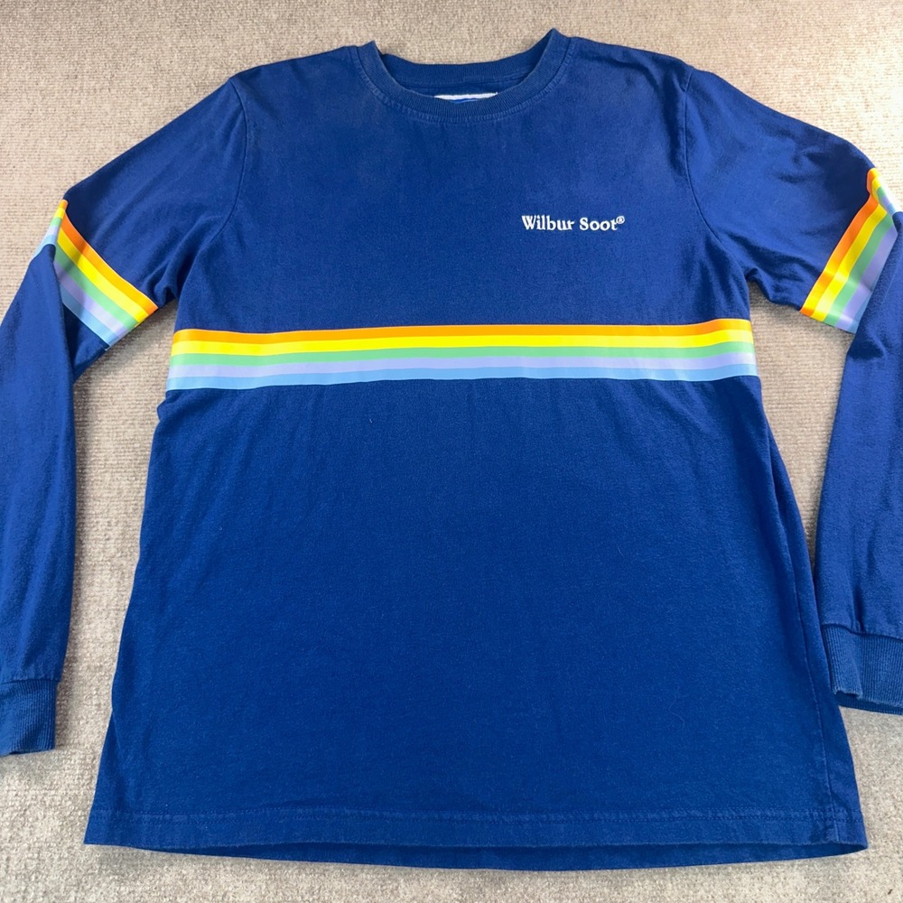 Wilbur Soot OS-1.2 Rainbow Stripe Blue Long Sleeve T-Shirt Mens Small Official